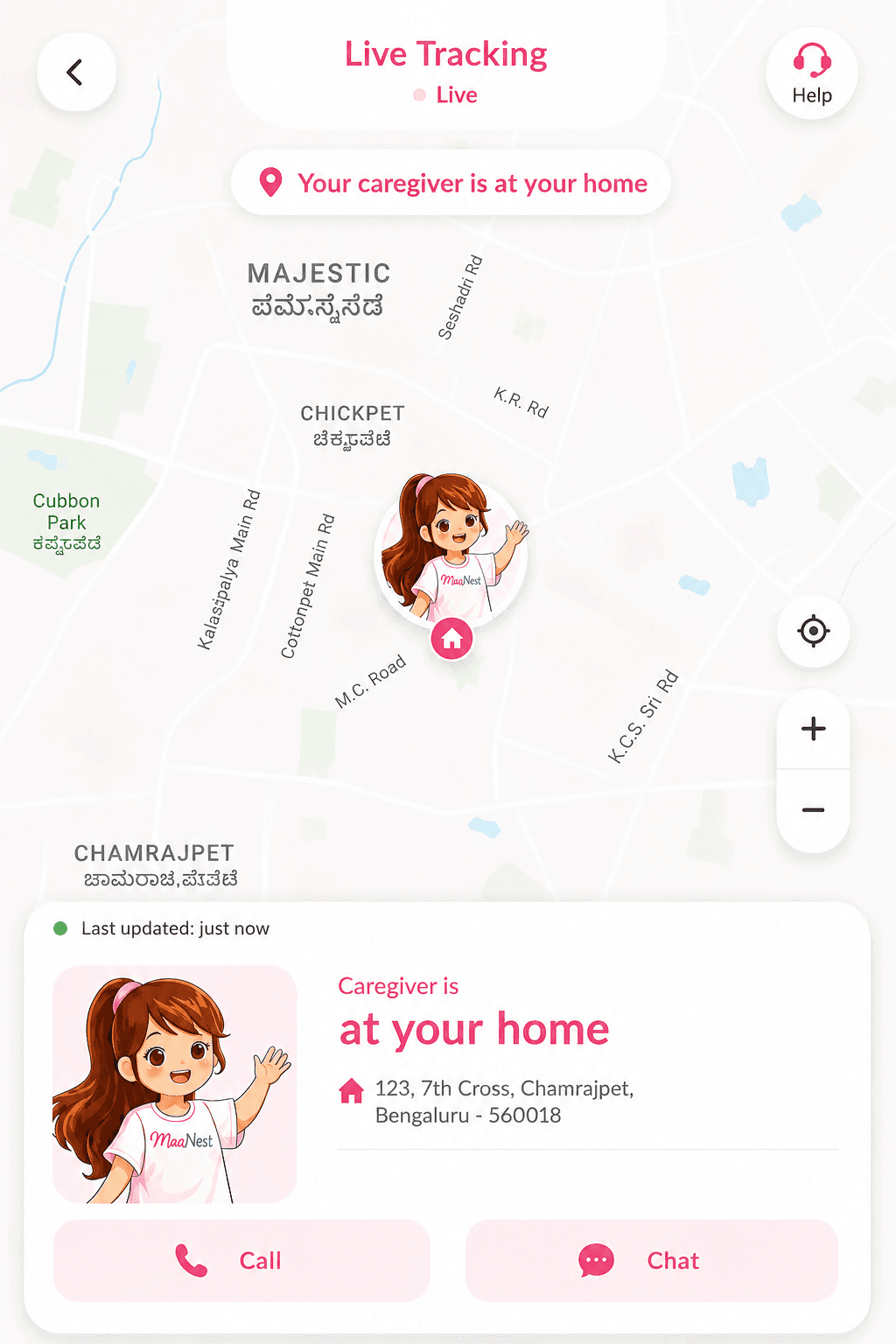 Maa Nest app: your caregiver’s live location during a session